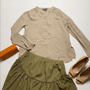 Vince Silk Cocoa Button Down Blouse